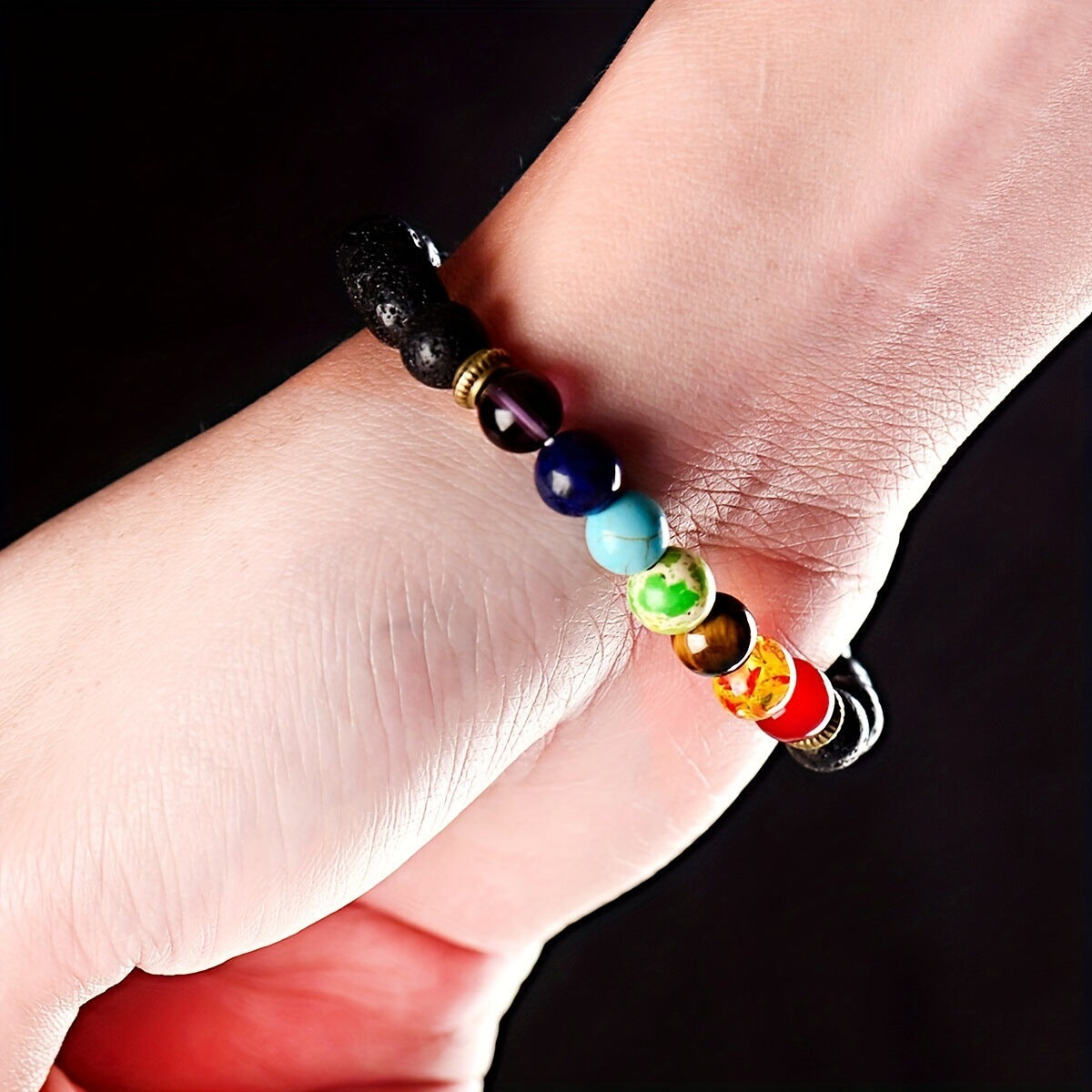 Chakra Lava Beads Bracelet for Energy & Healing