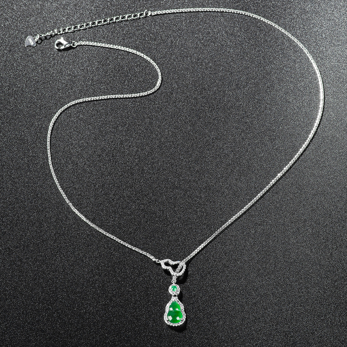 Premium Natural Guatemala Jadeite Jade Calabash Pendant Necklace with 925 Sterling Silver Chain