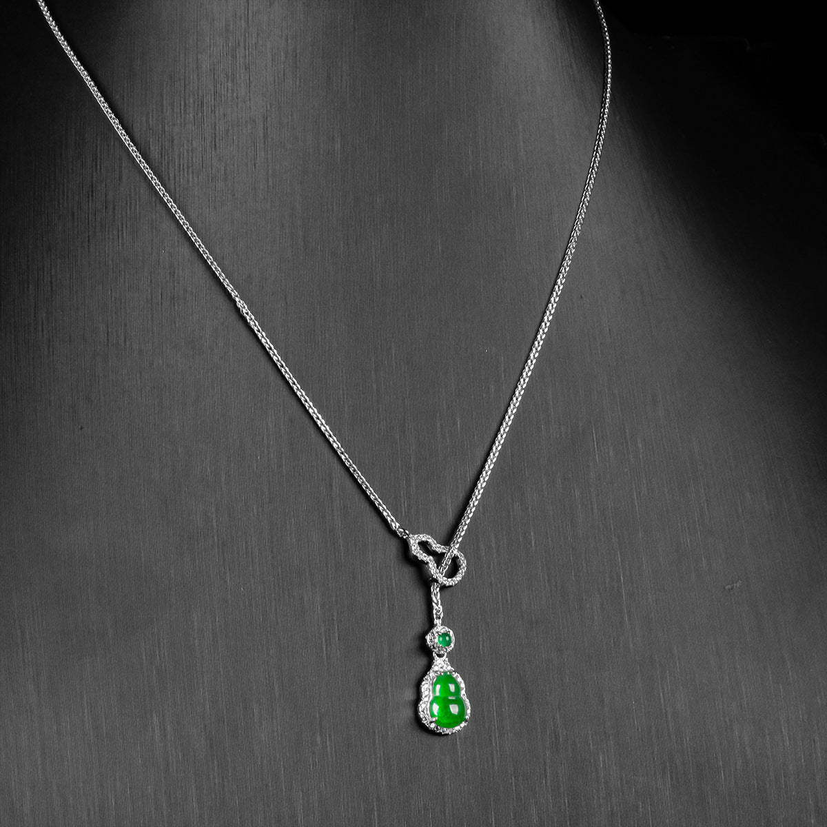 Premium Natural Guatemala Jadeite Jade Calabash Pendant Necklace with 925 Sterling Silver Chain