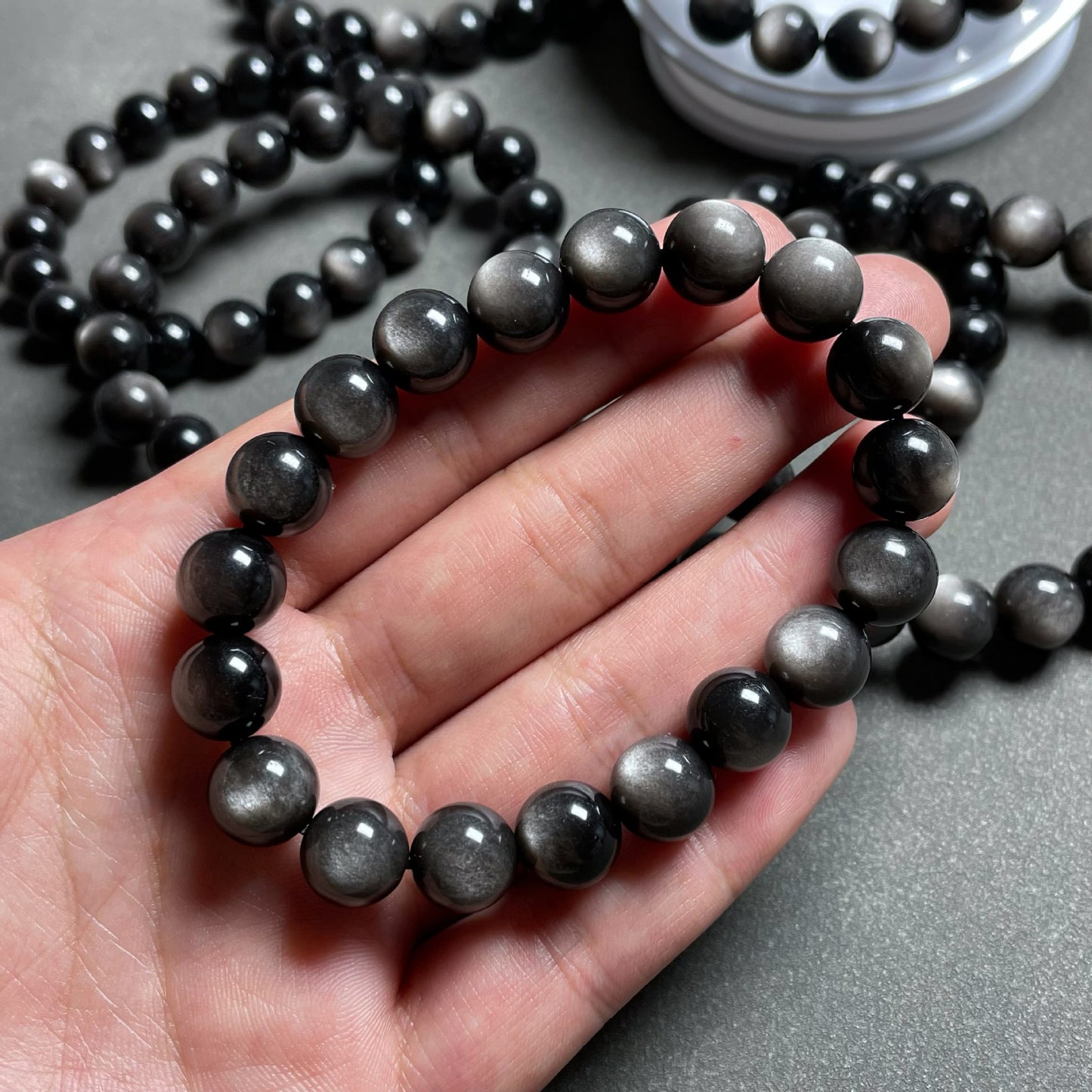 Natural 7A Grade Double Eye Silver Black Obsidian Bracelet – Rare Protection Crystal Jewelry