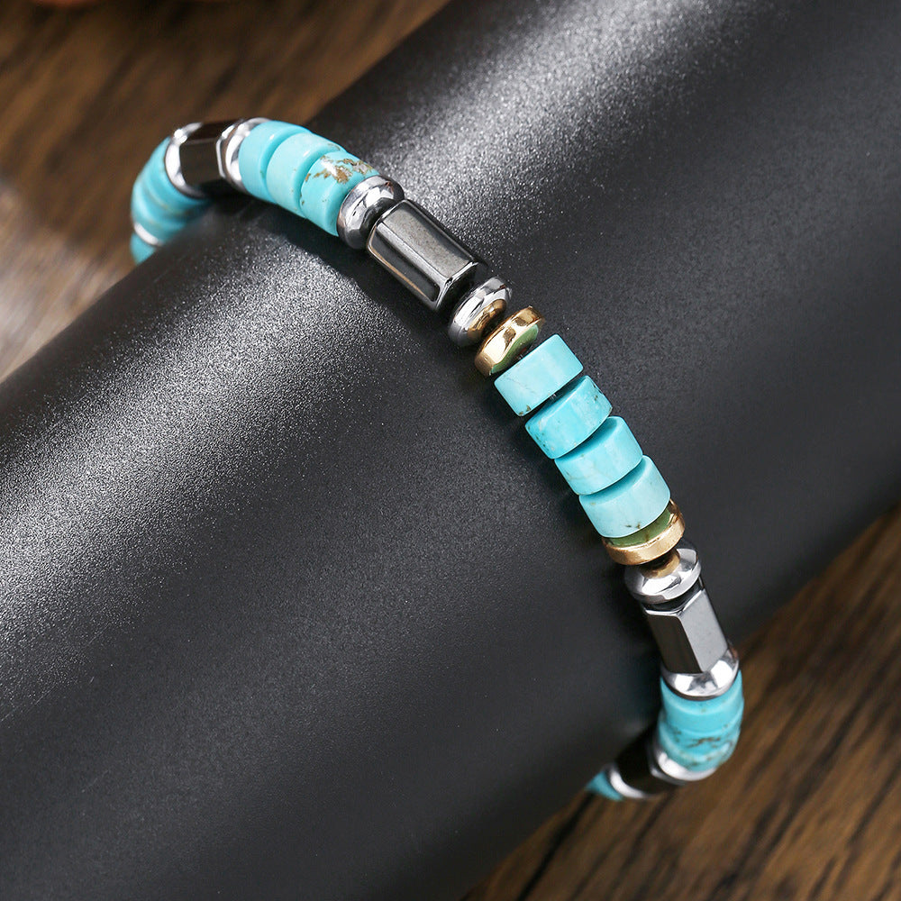 Men’s Hematite & Turquoise Bracelet – Natural Stone Healing Jewelry for Strength & Protection