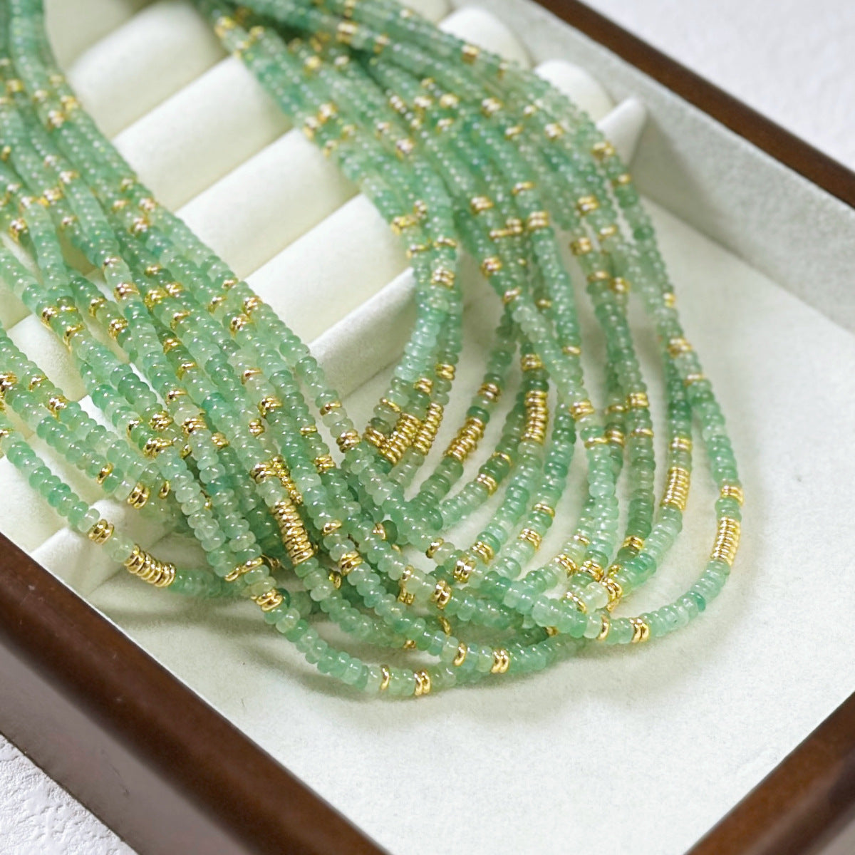 Natural Aventurine and Gold Bead Necklace – Luxury and Luck