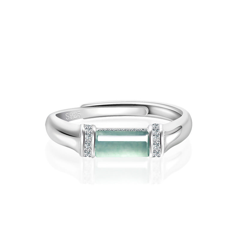 Natural Certified Grade A Blue Water Jadeite Jade Ring – 925 Silver Adjustable