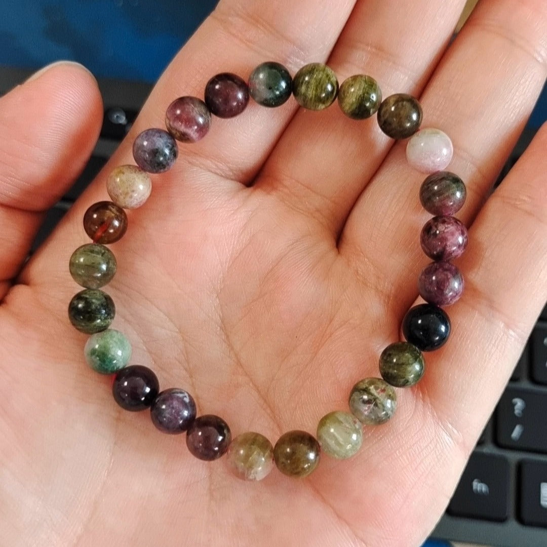 Natural Old Mine Tourmaline Bracelet – Rare Multicolor Wish Stone Beads