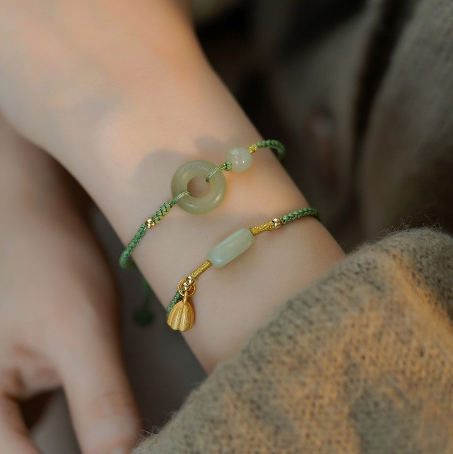Natural Green Hetian Jade Donut Bracelet for wealth and harmony