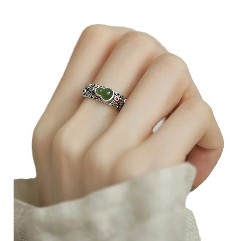Natural Jade Calabash Ring – Symbol of Harmony and Good Fortune