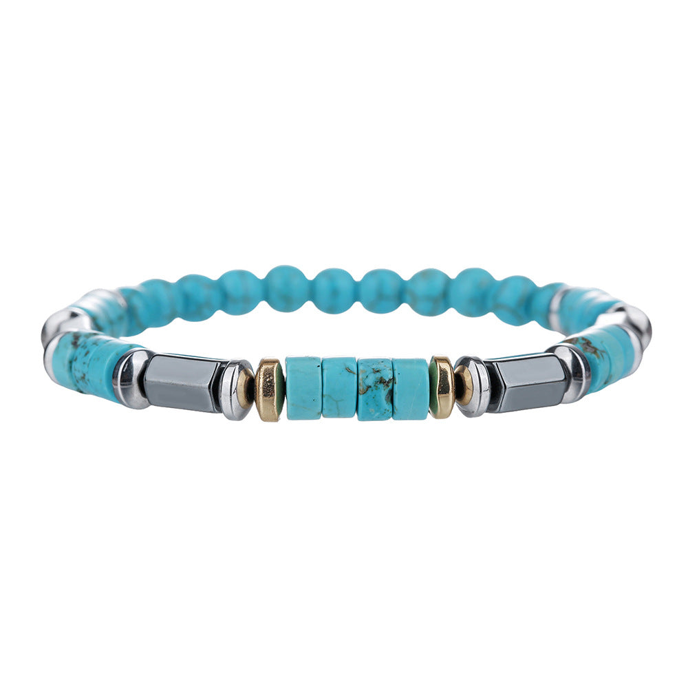 Men’s Hematite & Turquoise Bracelet – Natural Stone Grounding Jewelry