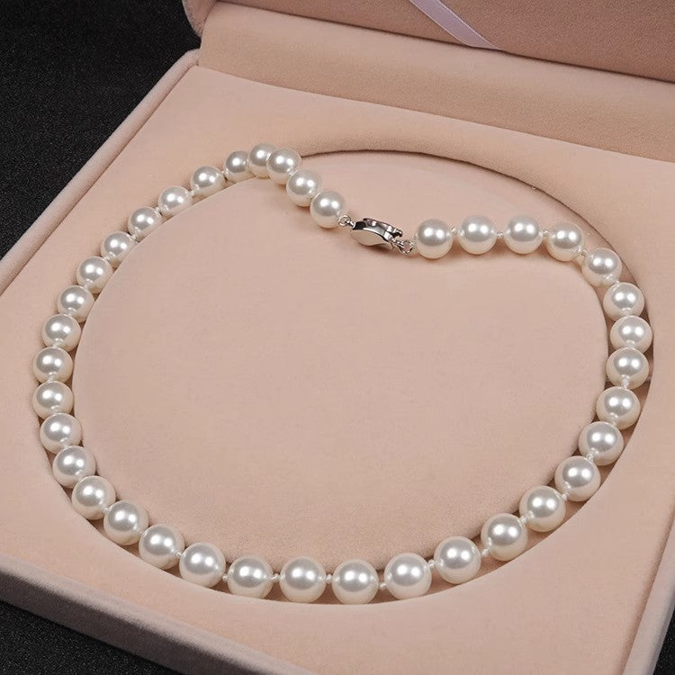 Elegant 10mm Shell Pearl Beads Necklace – Classic White Statement Jewelry for Women