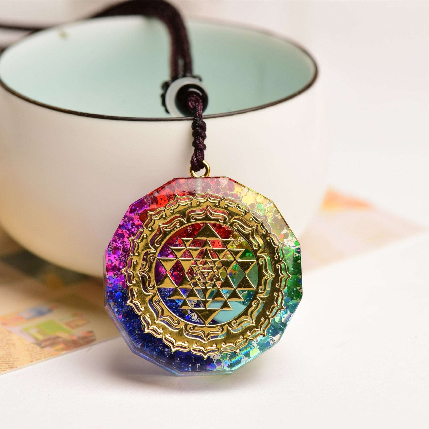 Chakra Glow Pendant with Resin Orgonite Necklace