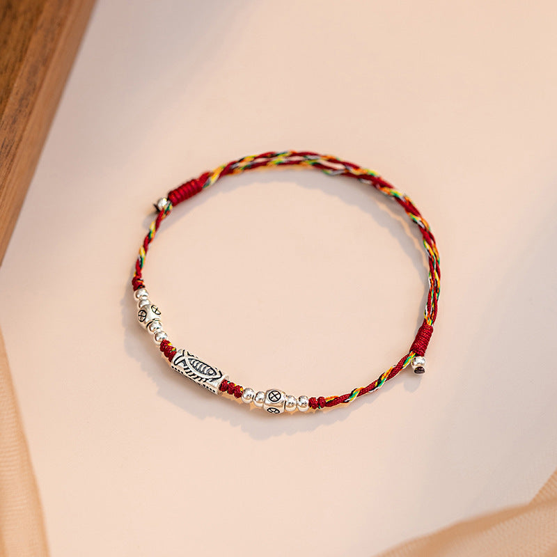 Unisex Red String Bracelet with Sterling Silver Charm
