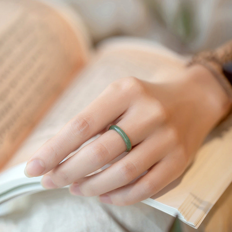 Certified Grade A Green Jadeite Jade Thin Band Ring 3.8mm