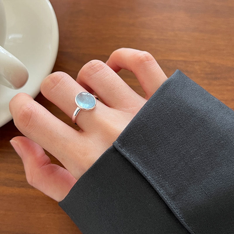 blue gemstone aquamarine 925 silver ring handcrafted minimalist design