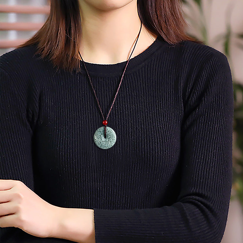 Certified Blue Water Jade Pendant Necklace Vintage Carved Design