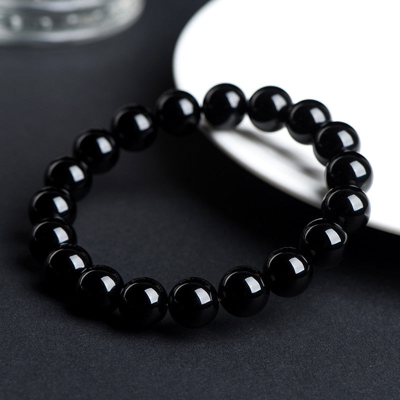 Natural Pure Black Obsidian Bracelet – Protection & Grounding Beads