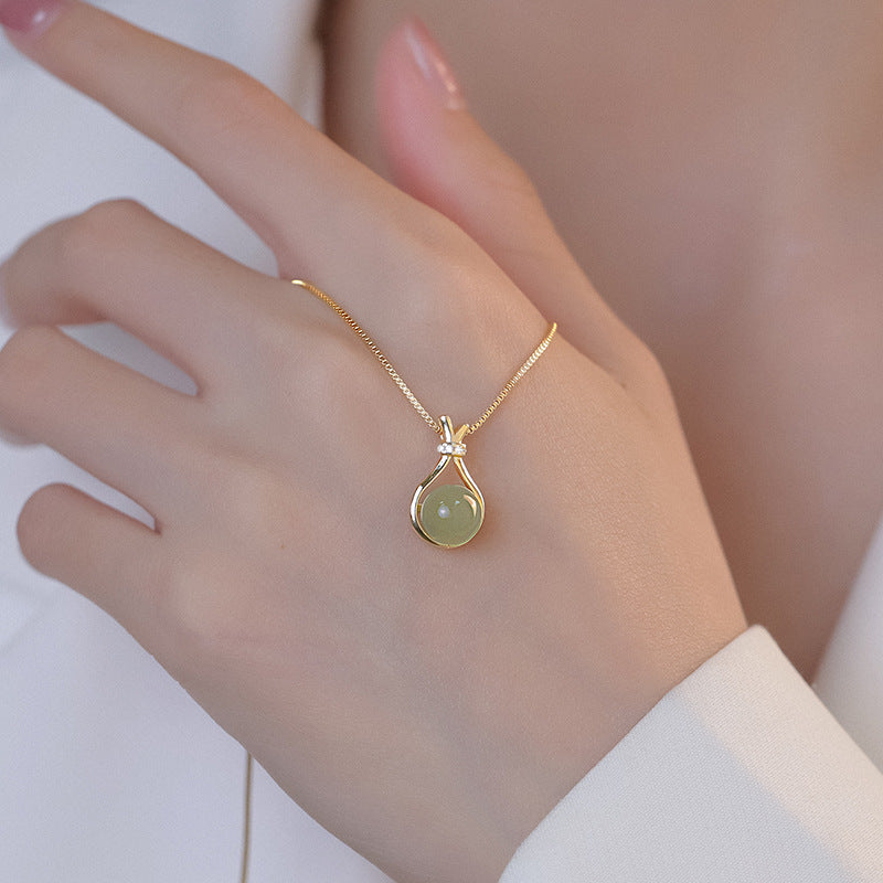 Gold Plated Sterling Silver Hetian Jade Pendant Necklace