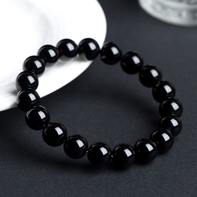 Natural Pure Black Obsidian Bracelet – Protection & Grounding Beads