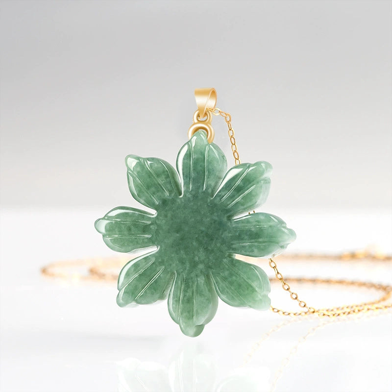 Grade A Jadeite Pendant – Hand-Carved Sunflower Symbolizing Joy and Renewal