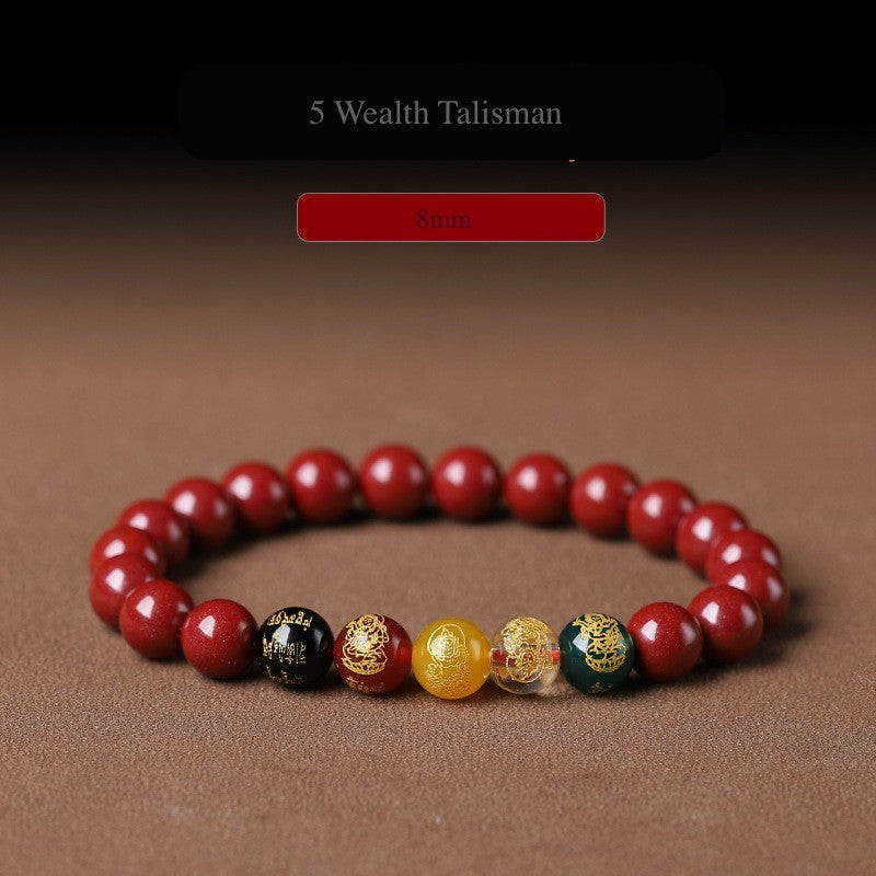 Feng shui wealth gods bracelet red cinnabar gemstone unisex