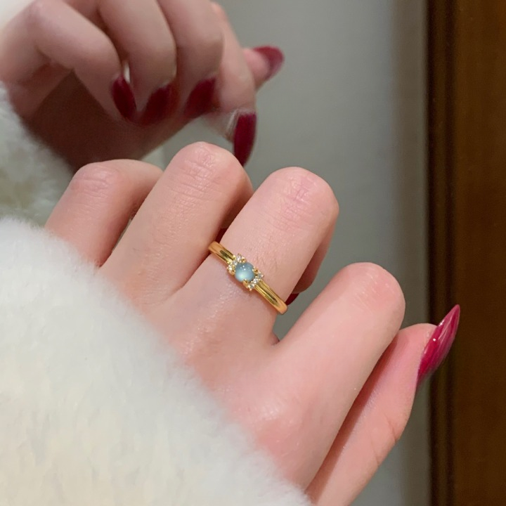 Natural Guatemala Blue Water Jadeite Jade Ring – Gold-Plated 925 Silver, Unique Round Bead