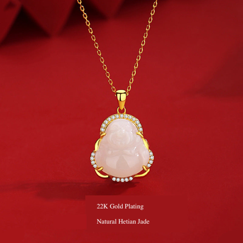 22K Gold-Filled Hetian Jade Maitreya Buddha Necklace full view