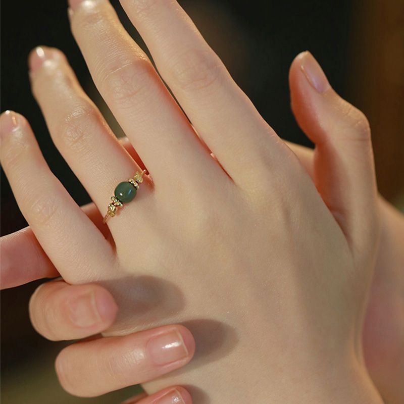 Natural Hetian Jade Bead Ring for Harmony & Prosperity