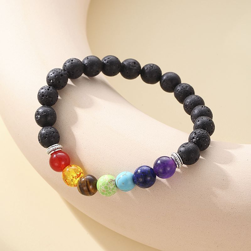 Healing Crystal 7 Chakra Lava Bracelet Unisex