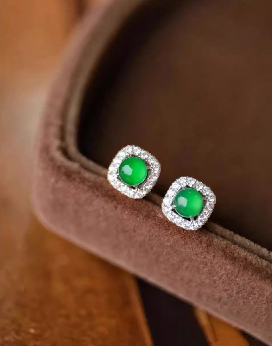 Natural Guatemala Jadeite Jade Bead Earrings with 925 Sterling Silver