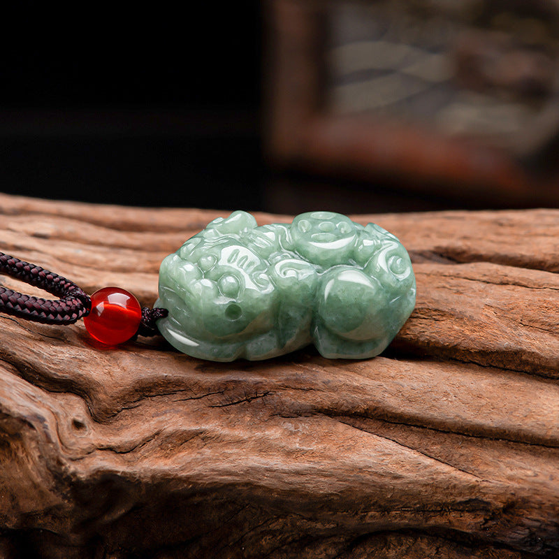 Authentic Grade A Jadeite Jade Pendant with Pixiu Carving