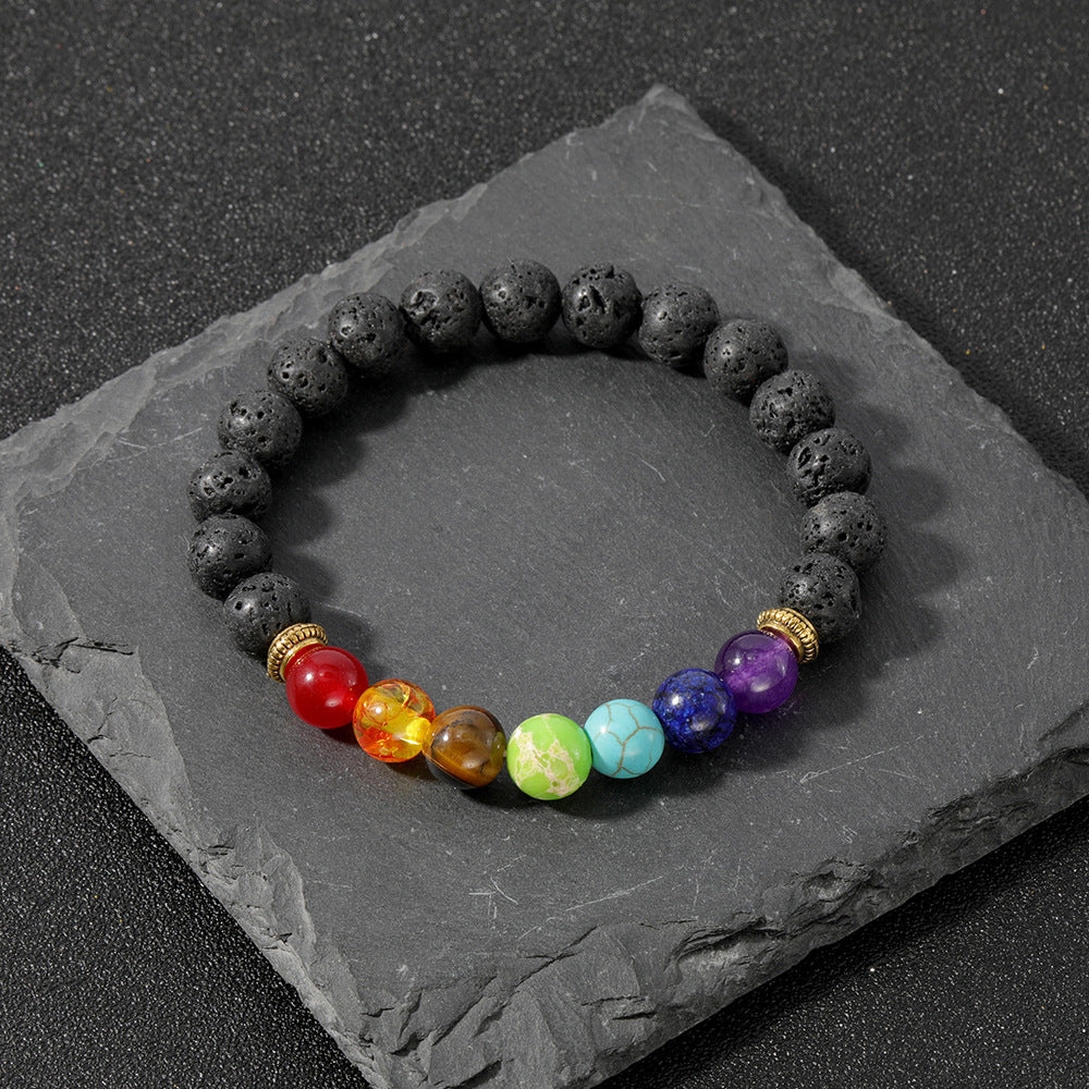 Diffuser Lava Stone Chakra Bracelet with Gemstone Accents