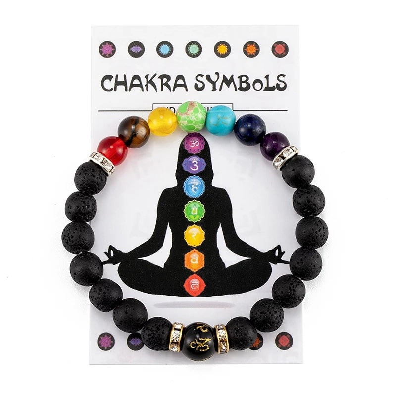 7 Chakra Lava Stone Mantra Bracelet Diffuser Jewelry