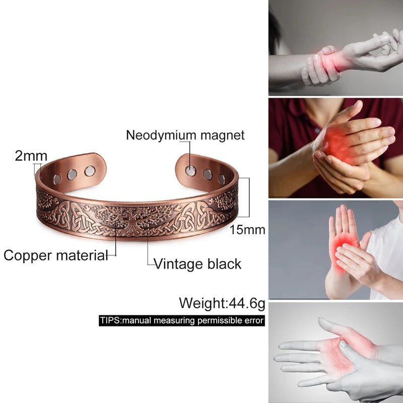 99.99% Pure Red Copper Tree of Life Magnetic Bracelet – Healing & Balance
