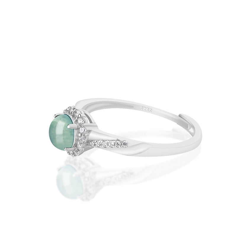 Certified Grade A Blue Water Jadeite Ring in 925 Sterling Silver