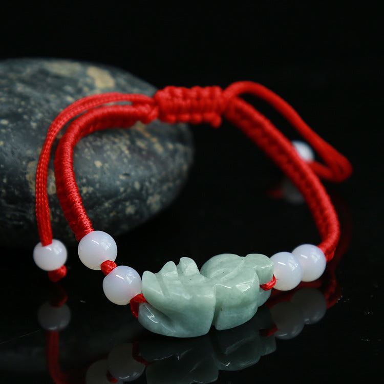 Feng Shui Red String Bracelet with Jade Beads and Pixiu Charm