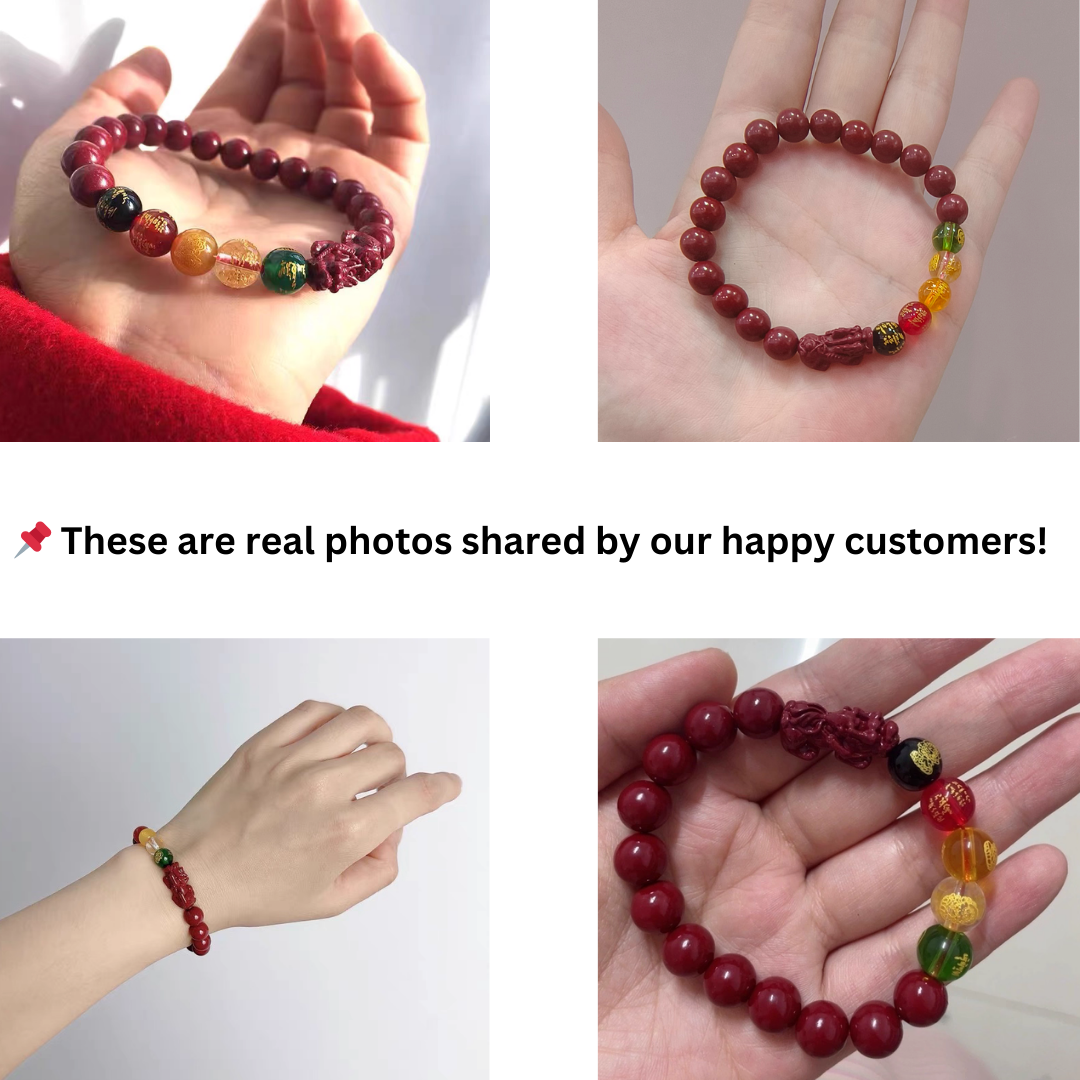 Cinnabar Pixiu Feng Shui Bracelet – Five Wealth Gods, 90% High Content Beads, Abundance & Protection