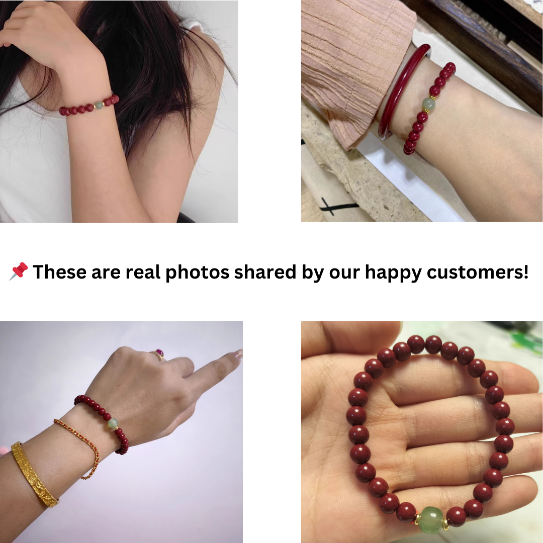 90 Cinnabar Beads with Green Hetian Jade Bracelet – Harmony & Vitality