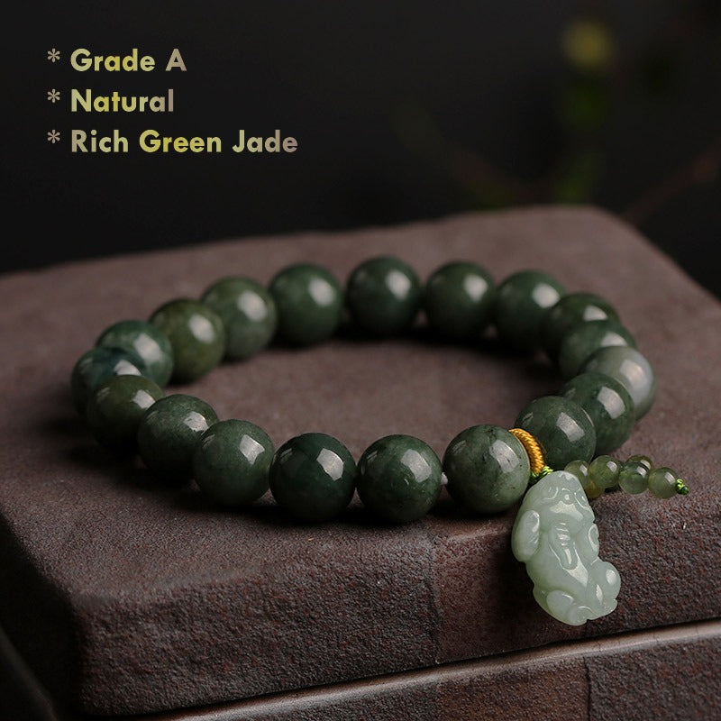 Natural Myanmar Jadeite Jade Pixiu Wealth Bracelet