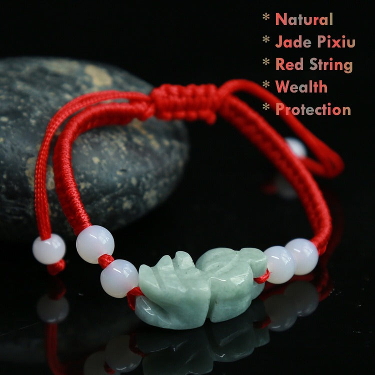 Bracelet Jade Jadéite Naturelle Grade A 7.5 Pouces, Perles Rouges Et Vertes, Pixiu 00243