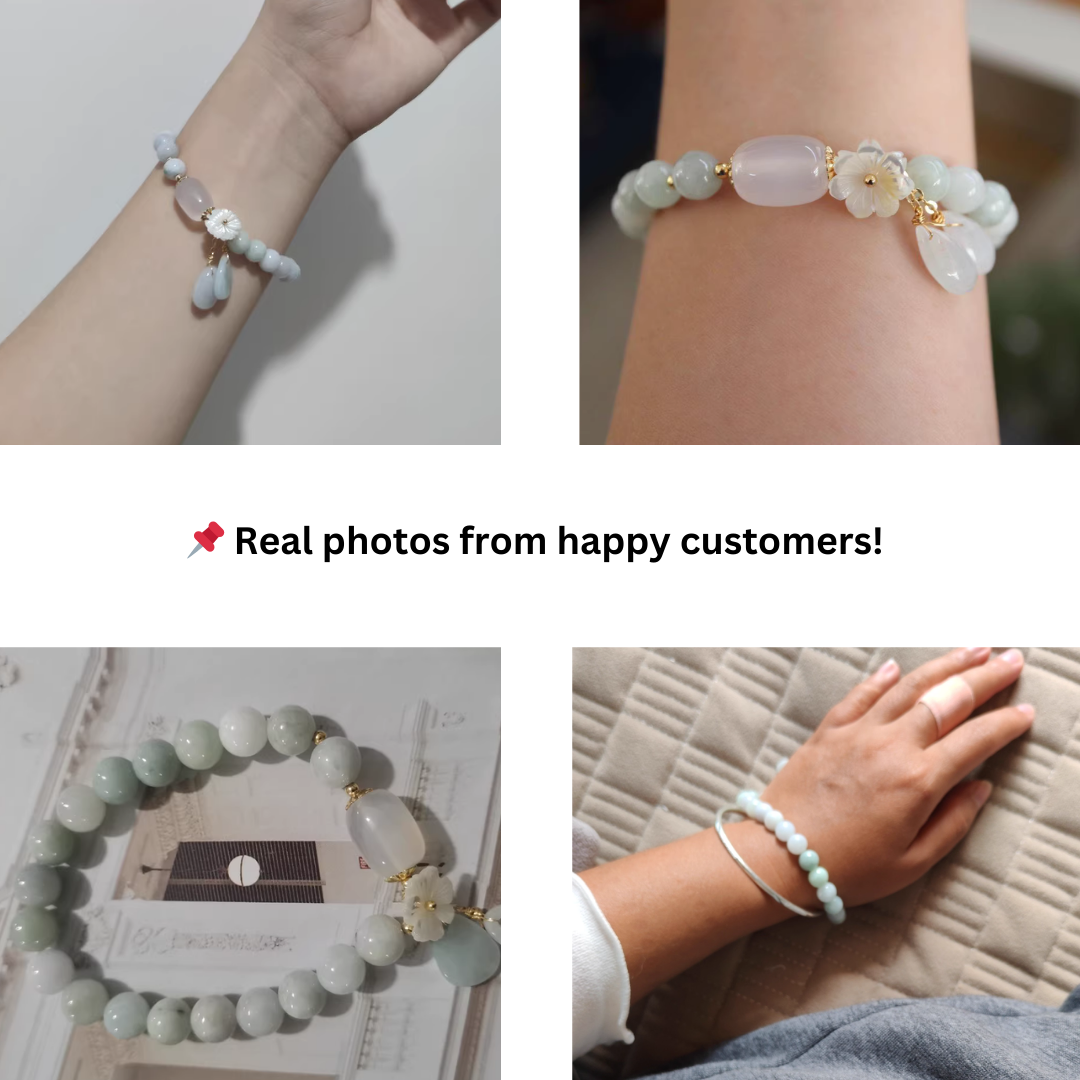 14K Gold Plated Jadeite Jade Shell Flower Bracelet – Natural A Grade Beads & Elegant Design