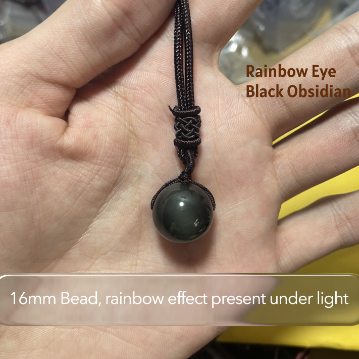 Lucky Turn Golden Black Obsidian Pendant Necklace – Natural 16mm Bead