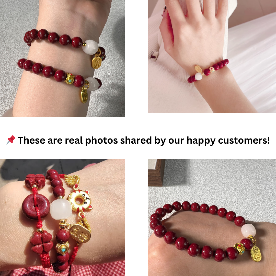 Elegant cinnabar and white jade bracelet jewelry for prosperity and good wishes