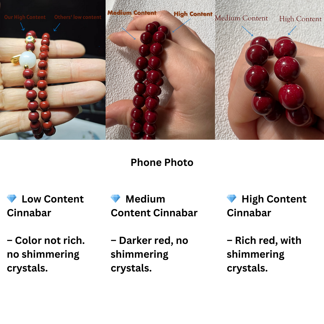 Shimmering red cinnabar gemstone beads with natural crystal inclusions