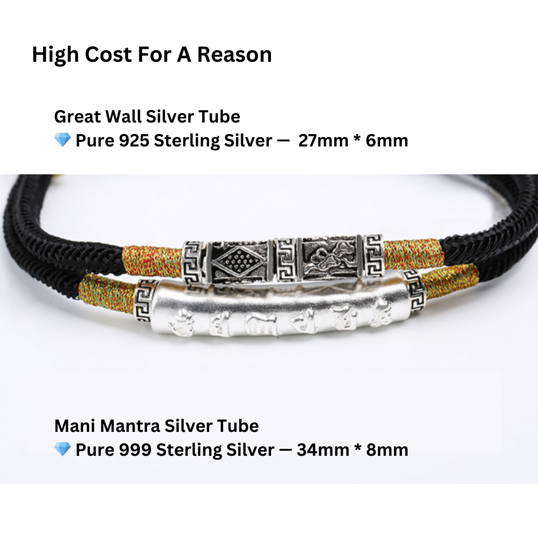 Tibetan Mani Mantra Double Silver Tube Bracelet – 999 Silver & 925 Silver Vintage Protection Jewelry