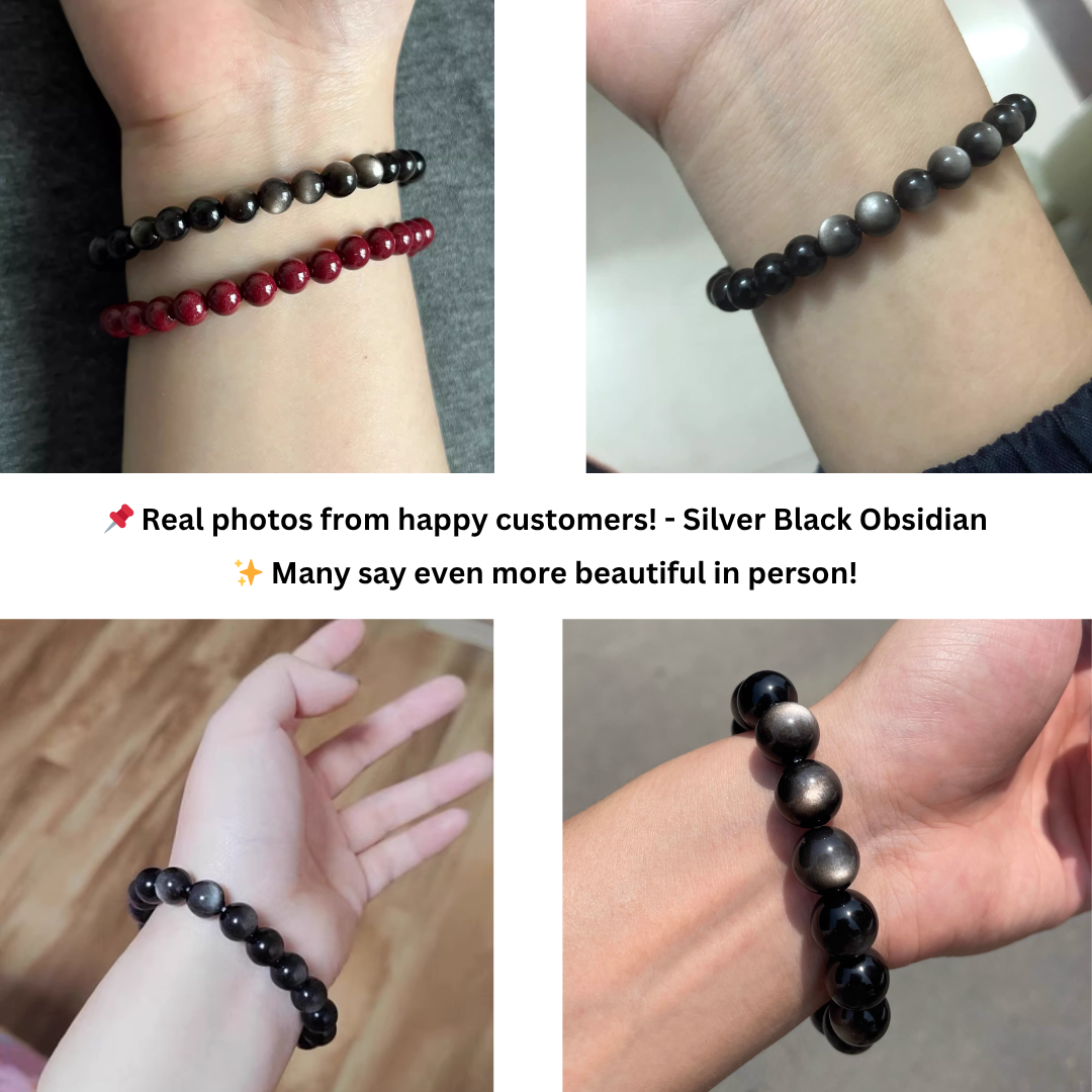 Natural 7A Grade Double Eye Silver Black Obsidian Bracelet – Rare Protection Crystal Jewelry