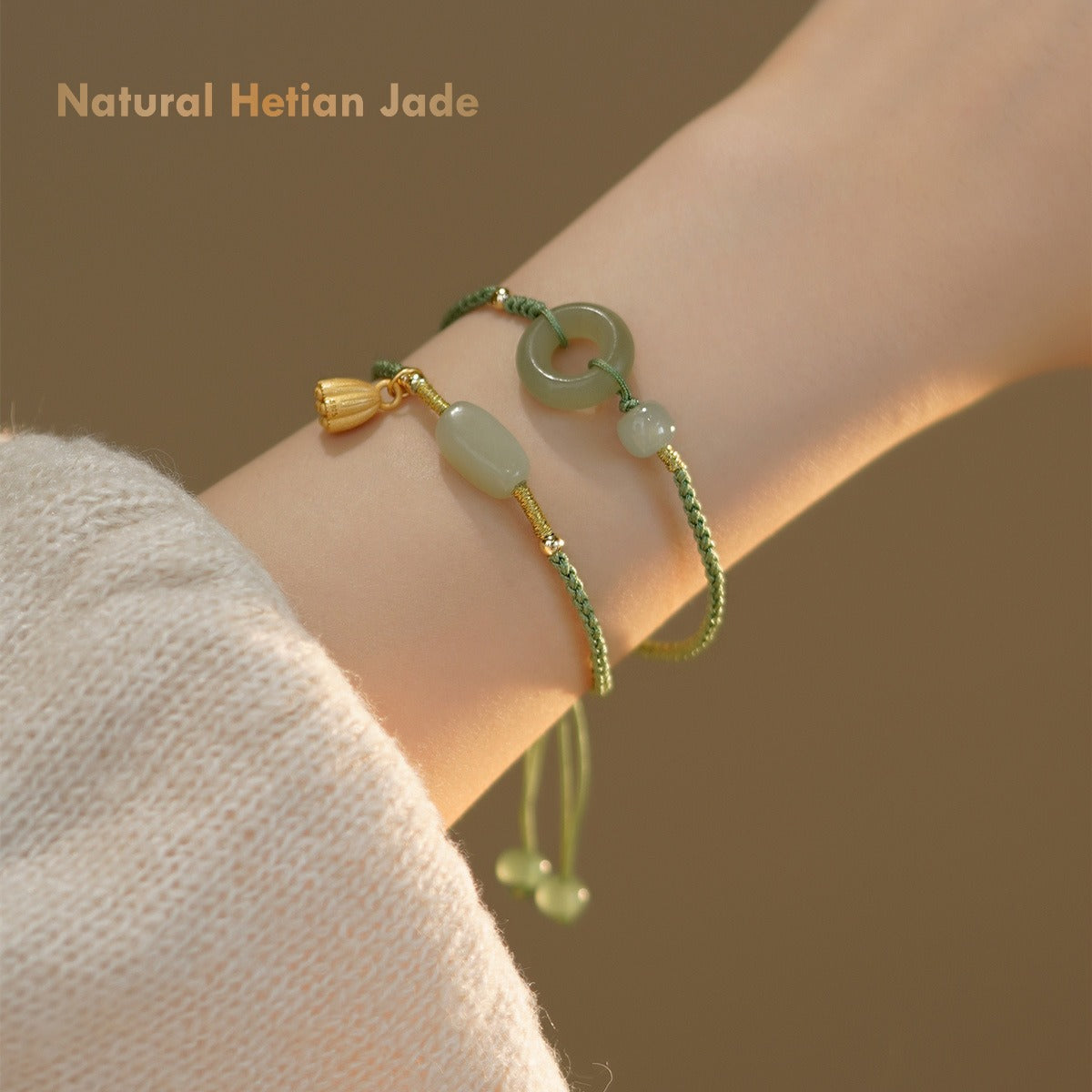 Natural Green Hetian Jade Donut Bracelet for wealth and harmony