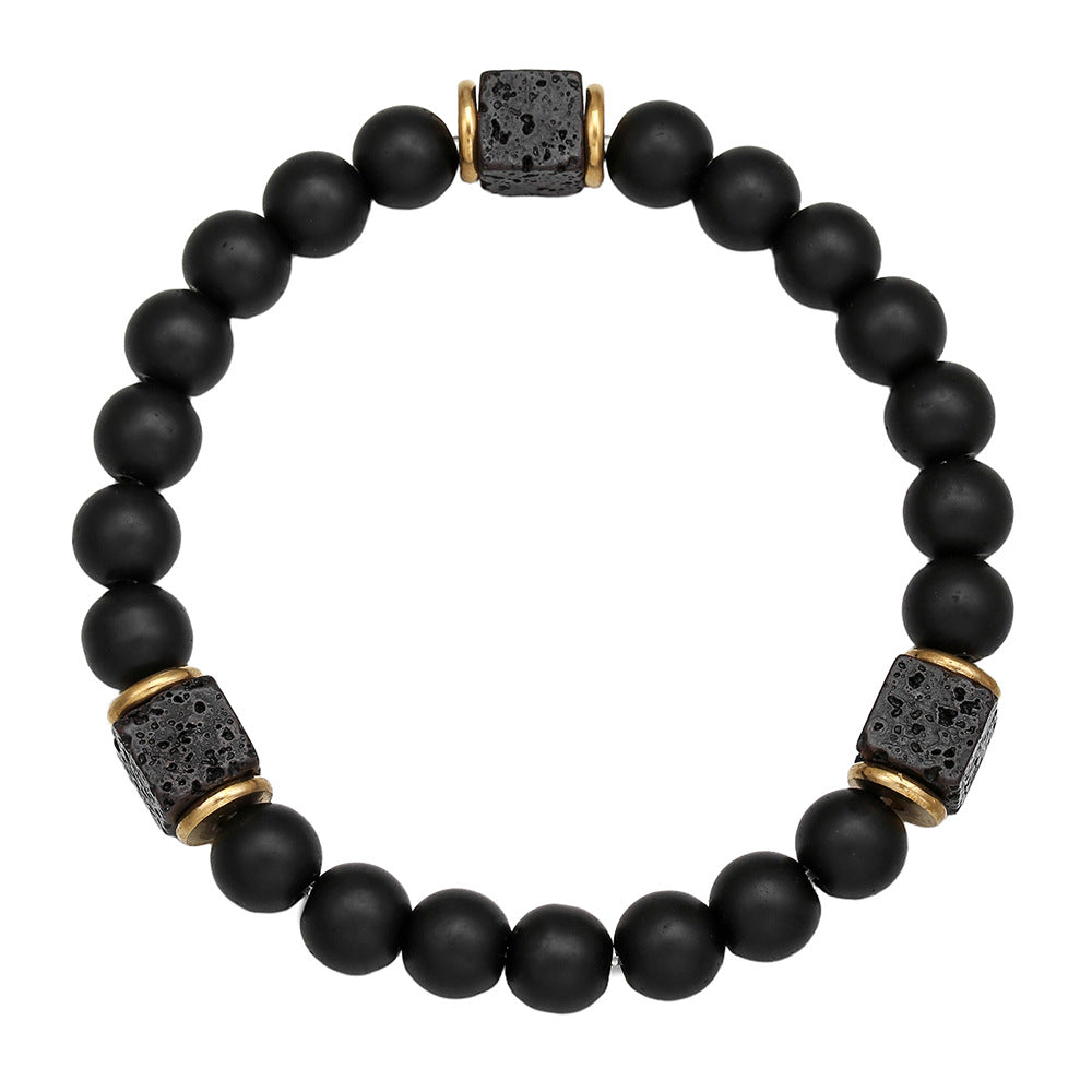Black onyx cube bracelet men stretch design