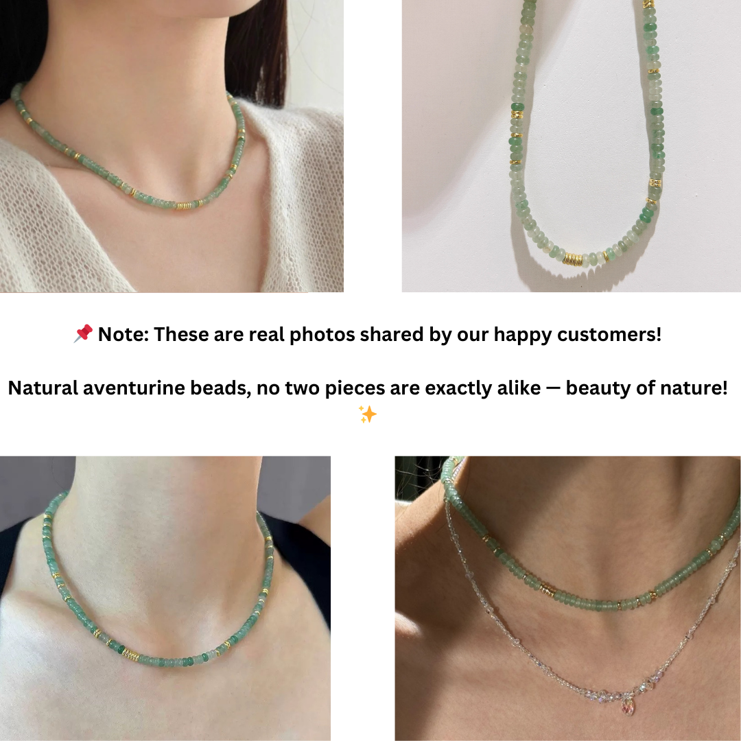 Natural Aventurine and Gold Bead Necklace – Luxury and Luck