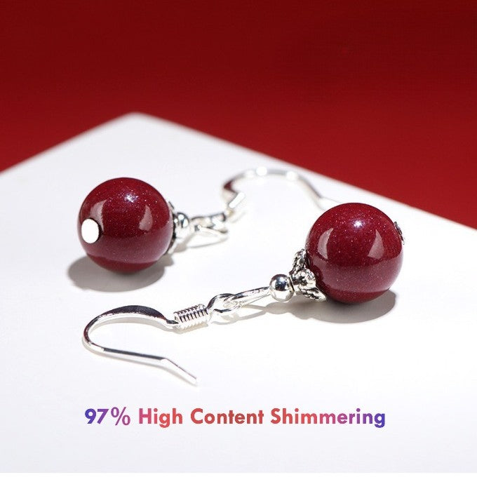 Natural cinnabar pendant earrings with shimmering red color