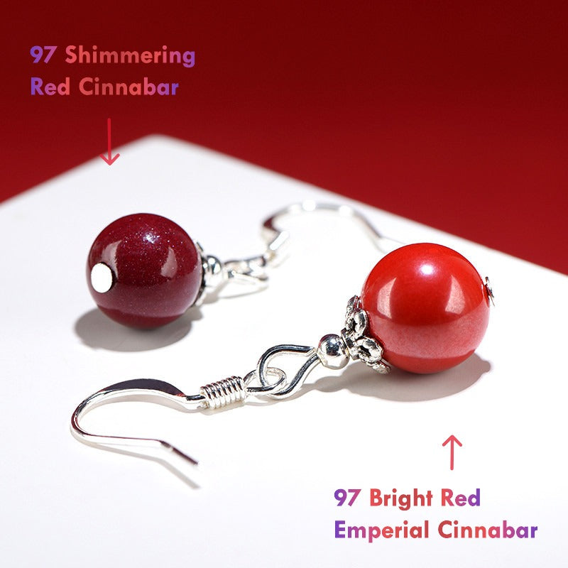 Natural cinnabar pendant earrings with shimmering red color