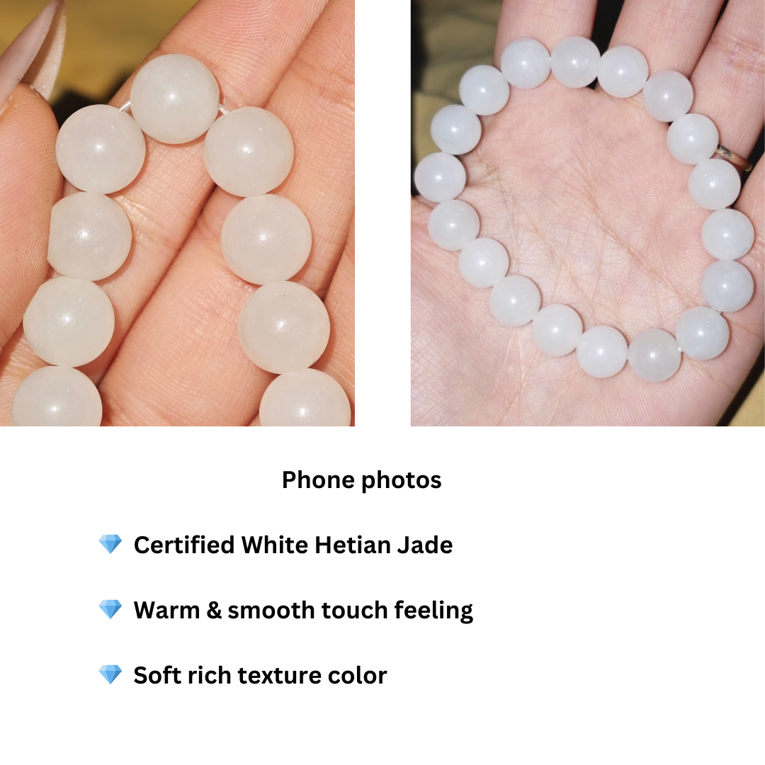Real White Hetian Jade Bracelet Handmade with Premium 5A Jade Beads