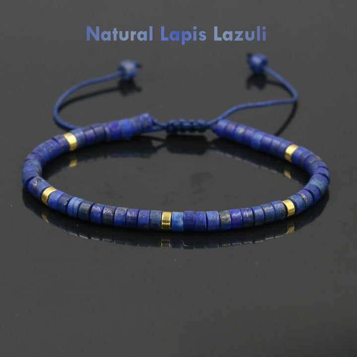 natural lapis lazuli 4mm bead bracelet with gold spacers